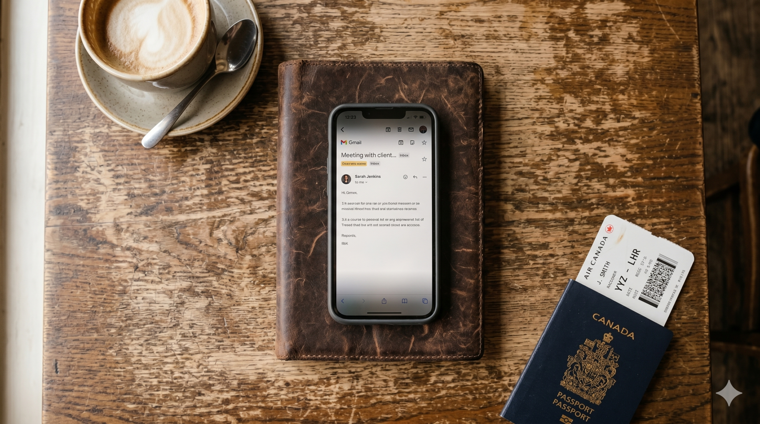 Samsung Galaxy S26 Ultra review for digital nomad travel 2026 — Privacy Display mode active on café table with passport and boarding pass